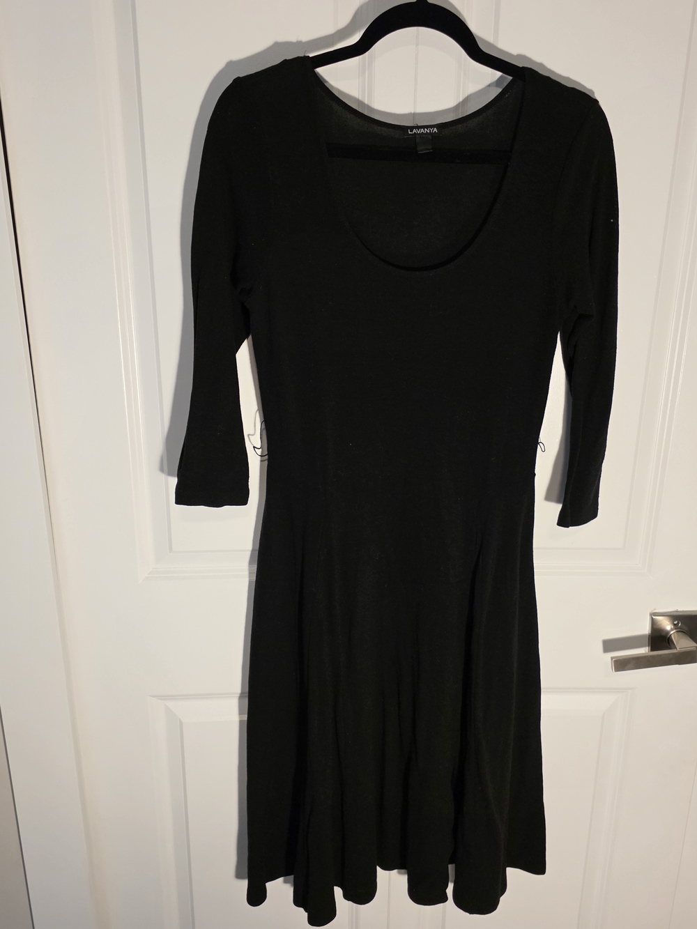 Livanya Black Long-Sleeve Scoop Neck Fit & Flare Dress